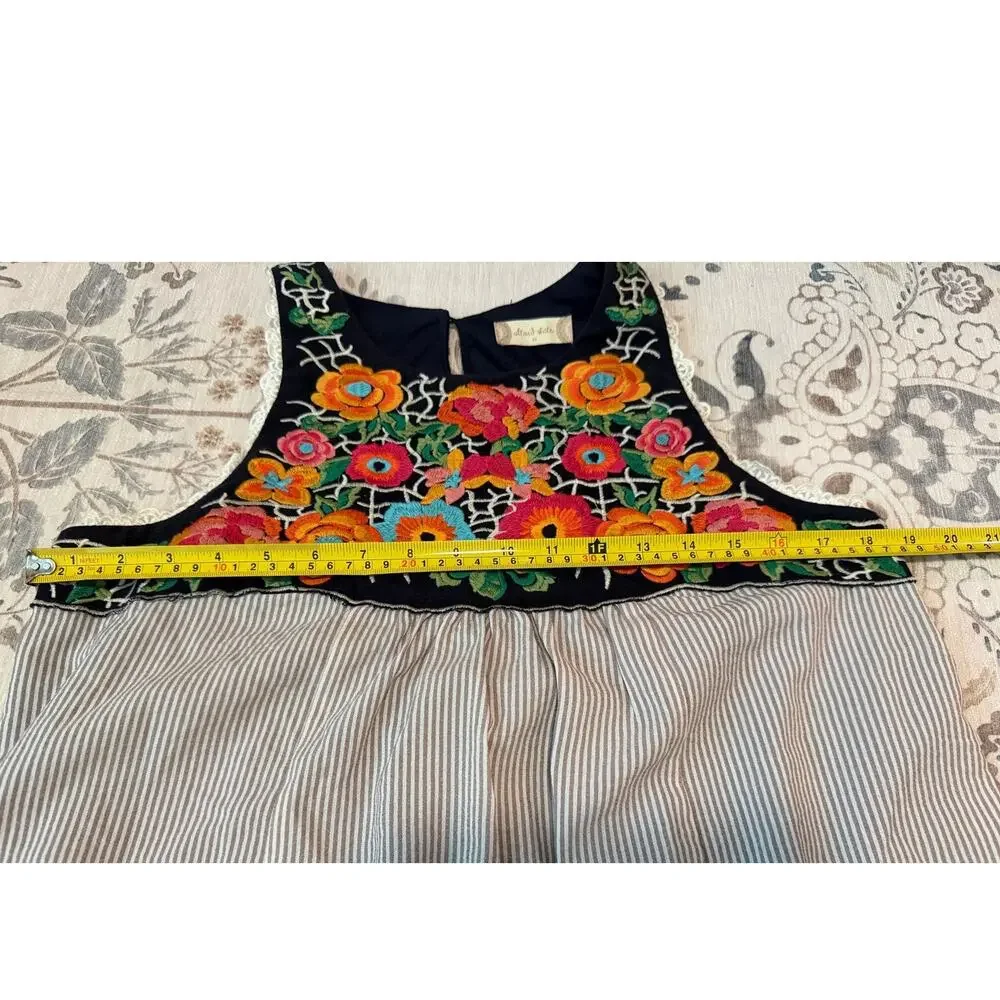 Altar'd State Embroidered Floral Mini Dress Stripe Boho Cottagecore Size Medium